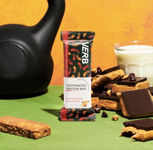 Verb Energy - Caffeinated Protein Bars Chocolate Chip Peanut Butter 10g Plant Based Protein Bars High Protein - Vegan Snack - Gluten Free Breakfast Snack with Organic Green Tea, 51g (Pack of 12)