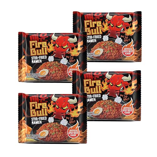 [Fire Bull Ramen] Intense Spicy Stir-Fried Ramen | Authentic Korean Heat Meets Flavorful Delight | Thick, Chewy Noodles | Quick & Easy Meal (4 Pouches)