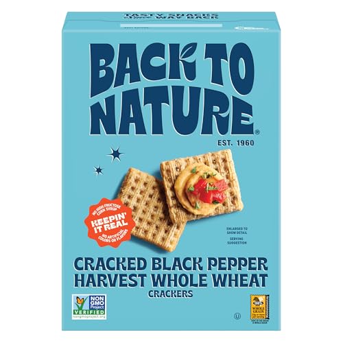 Back to Nature - Cracked Black Pepper Whole Wheat Crackers - Non-GMO, Made with Whole Grain Wheat & Sea Salt - Seriously Tasty Snacks - 7 Ounce