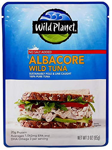 Wild Planet Wild Albacore Tuna, No Salt Added, Sustainably Wild-Caught, Kosher, Gluten Free, Keto and Paleo, 3rd Party Mercury Tested, 3 Ounce Pouch (Pack of 1)