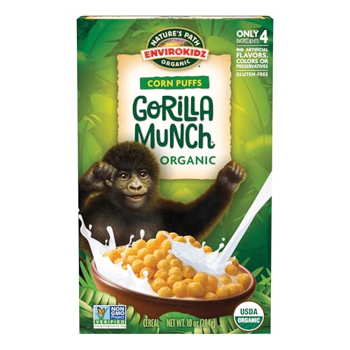 EnviroKidz Organic Gorilla Munch Cereal, 10 oz (Pack of 1), Corn Puffs, Gluten Free, by Nature's Path
