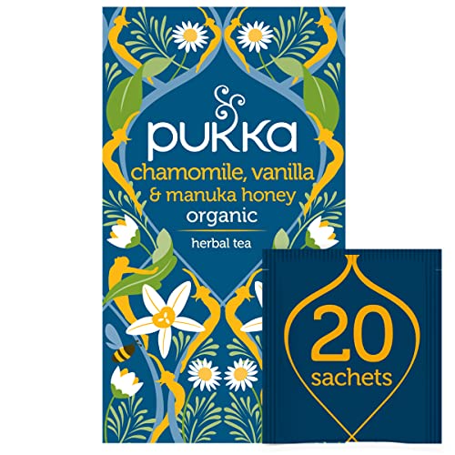 Pukka Calming Chamomile, Vanilla & Manuka Honey Organic Herbal Tea, Soothing Organic Tea Infusion Selection, Honey & Fennel Blend, Caffeine Free, 20 Total Tea Bags