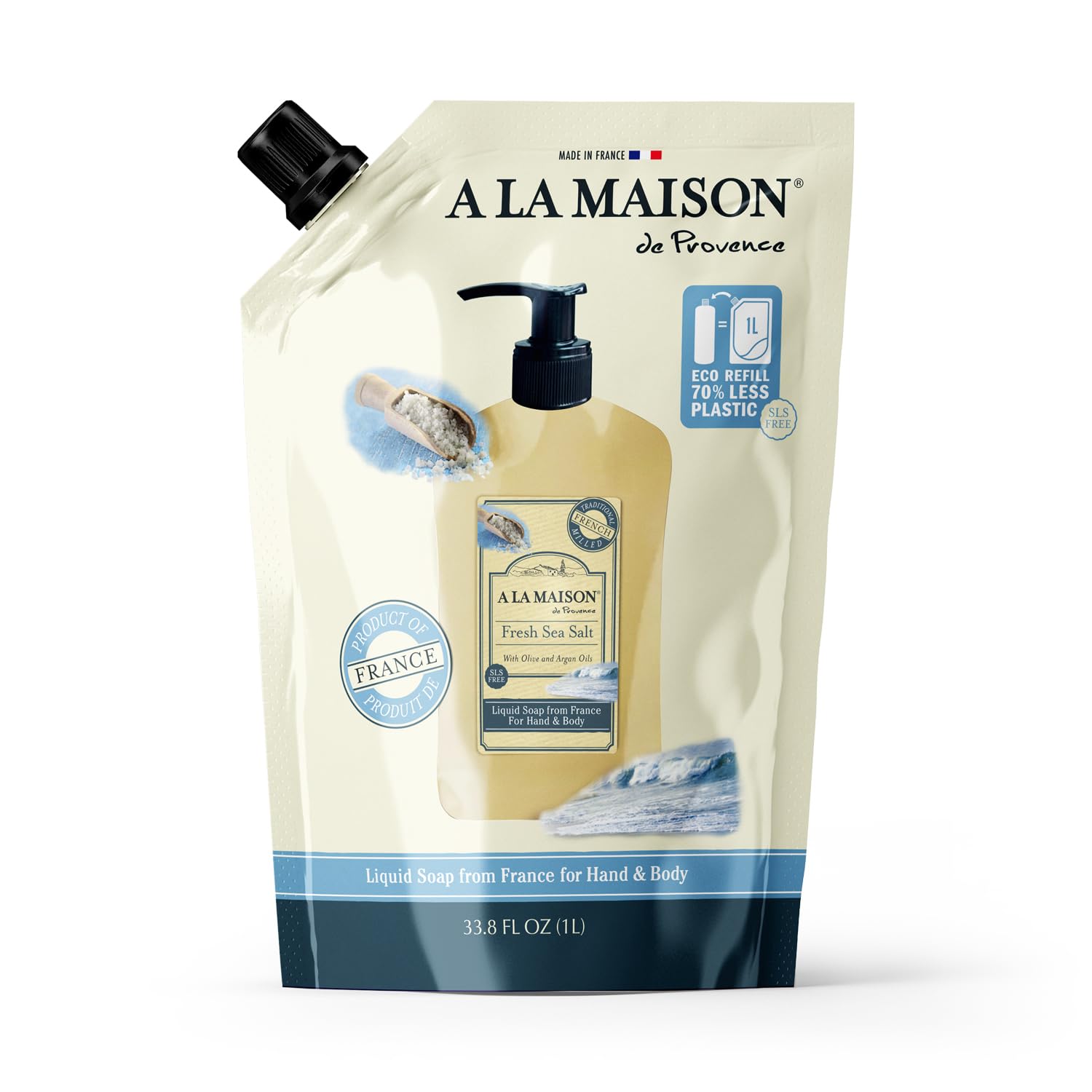 A LA MAISON Fresh Sea Salt Liquid Soap Refill Pouch, 33.8 FZ