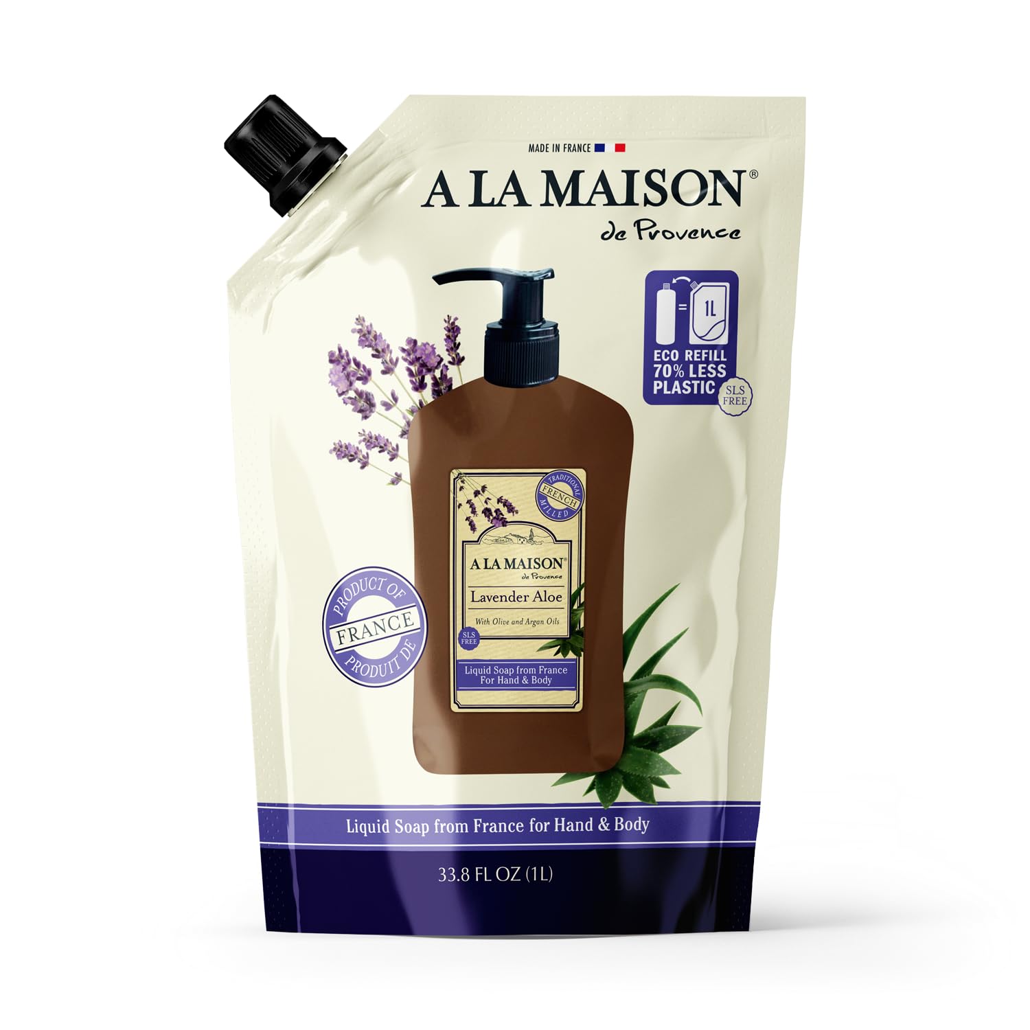 A LA MAISON Lavender Aloe Natural Hand Wash Made with Essential Oils - Biodegradable, Plant-Based, Vegan, Cruelty-Free 33.8 Fl Oz Pouch (1 Pack)
