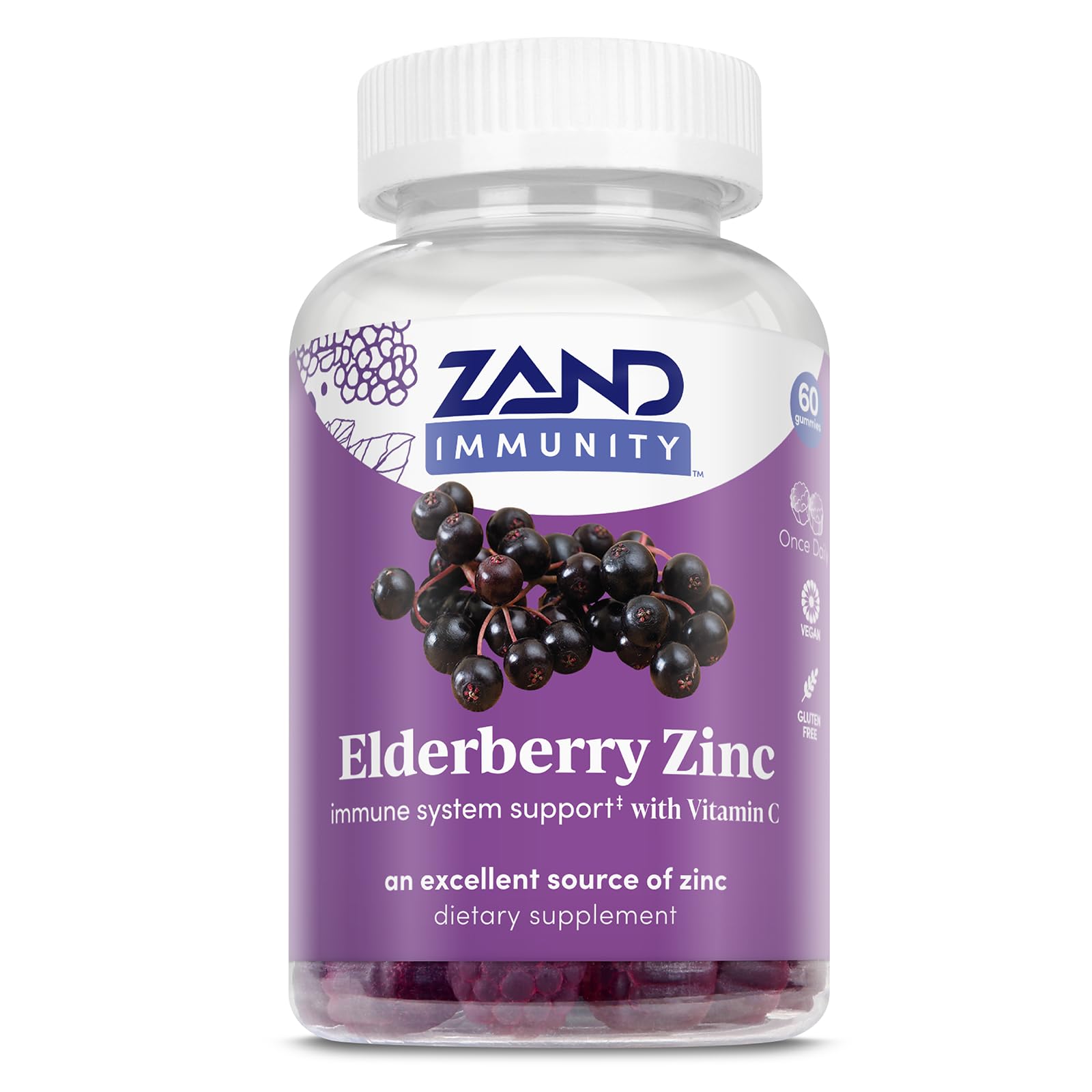 ZAND IMMUNITY Elderberry Zinc Gummies with Vitamin C - Immune Support Supplement - Elderberry Gummies with DV of Zinc and Vitamin C - Mixed Berry Flavor, Vegan, Gluten Free, 60-Day Guarantee, 30 Serv.