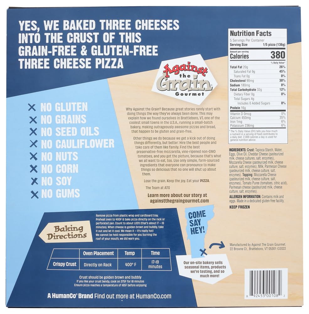 Against The Grain Three Cheese Pizza, 24 Ounce - 6 per case.