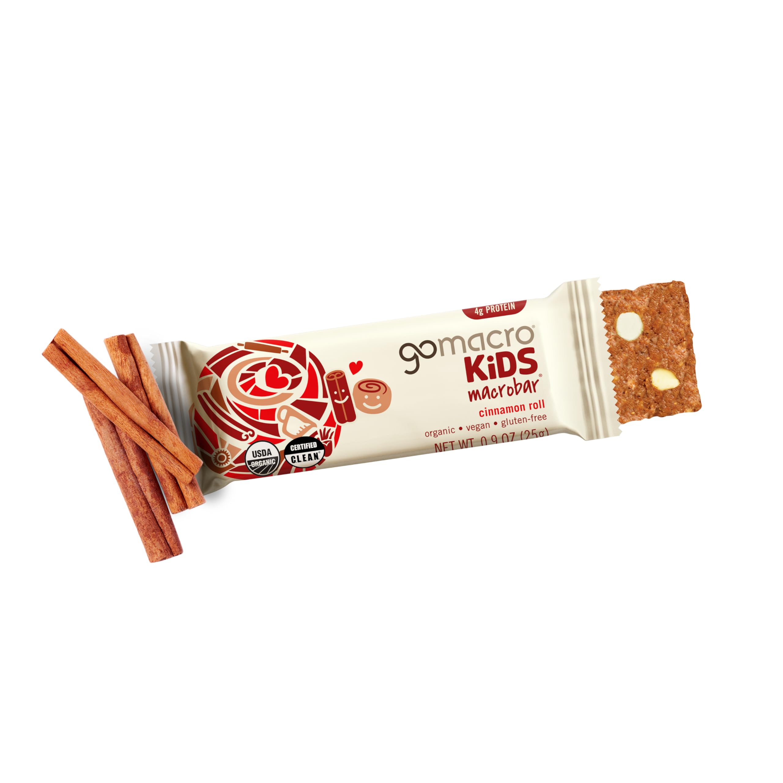 GoMacro Kids MacroBar Organic Vegan Snack Bars - Cinnamon Roll (0.9 Ounce Bars, 7 Count)