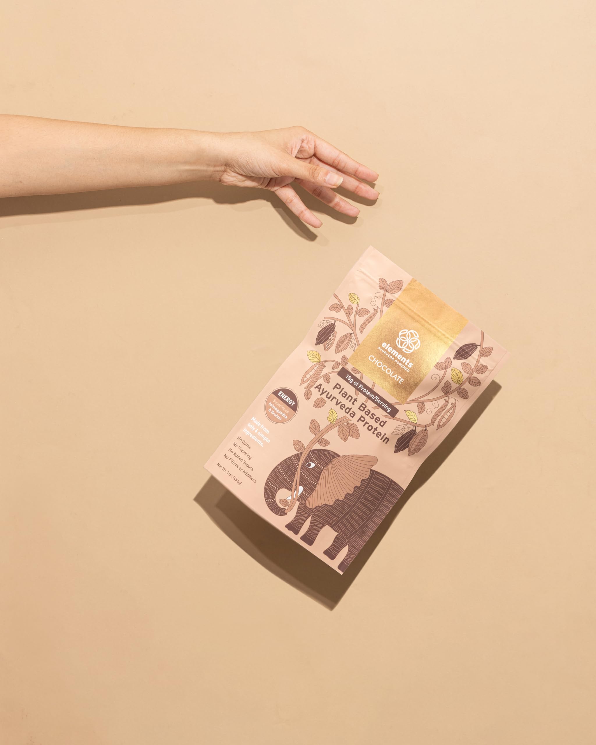 Elements Plant Based Vegan Chocolate Protein Powder - Meal Replacement Shake Made from Pure Organic Yellow Peas & Raw Cacao - Keto, Dairy Free, Soy Free, Paleo, and Non-GMO - 1lb - 14 Servings