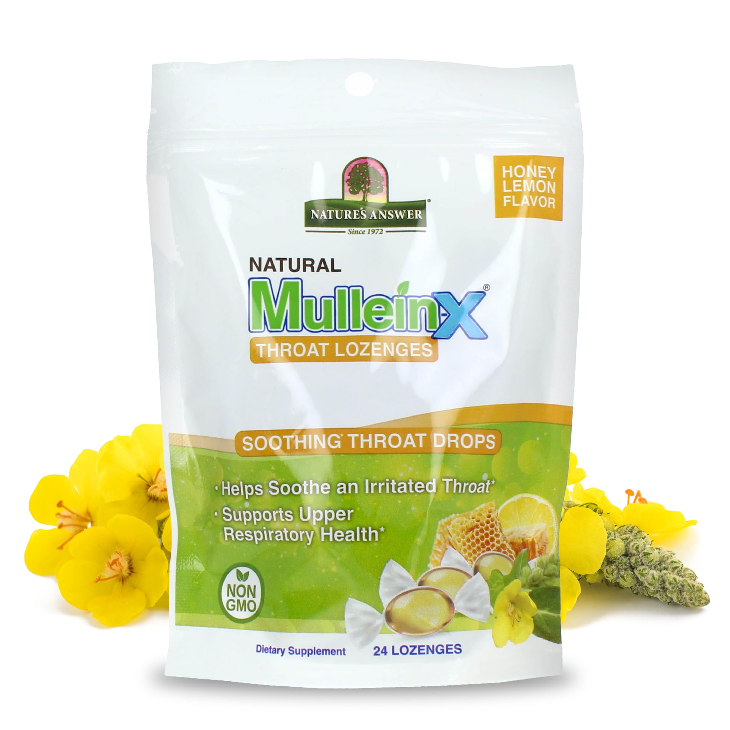 Nature's Answer Mullein‑X Respiratory Soothing Throat Lozenges 24‑Count – Alcohol‑Free Herbal Cough Support with Mullein, Marshmallow, English Ivy & Honey – Non‑GMO, Gluten‑Free