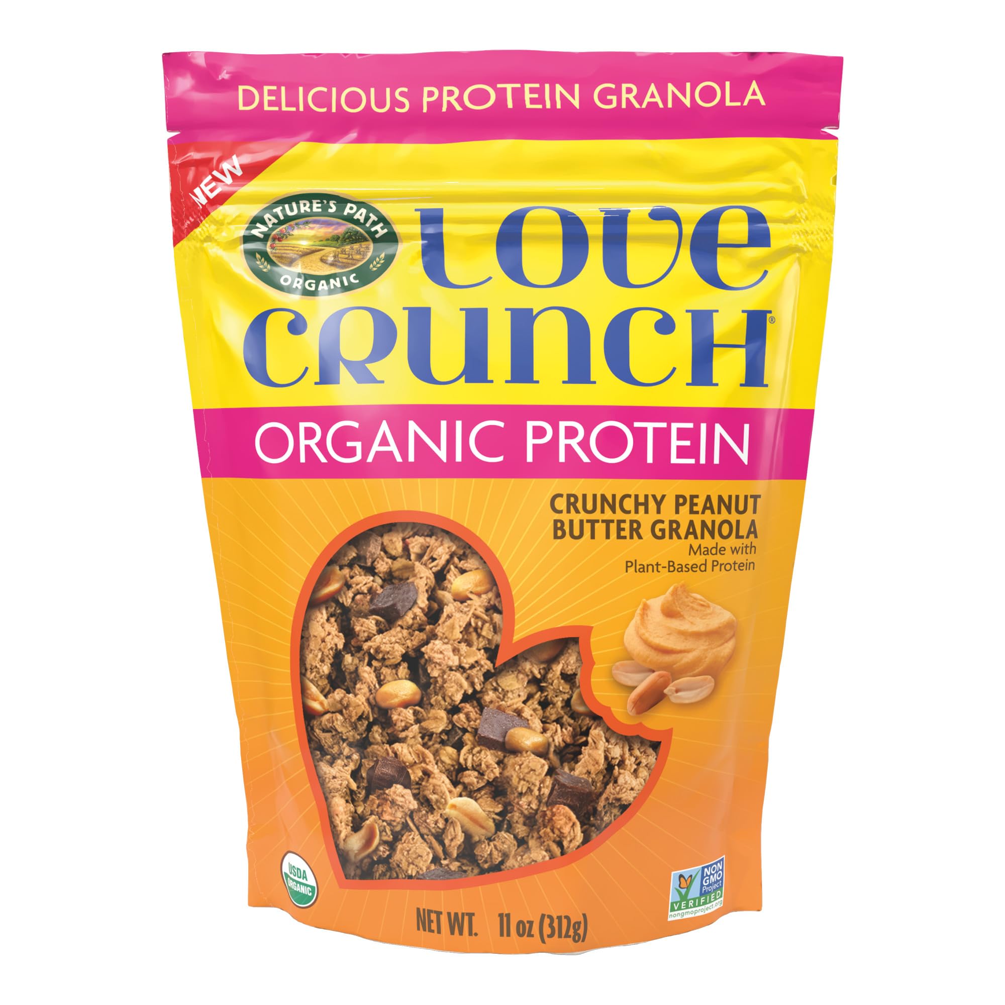 Love Crunch Organic Peanut Butter Protein Granola, 11 oz (Pack of 1), Non-GMO, by Nature's Path