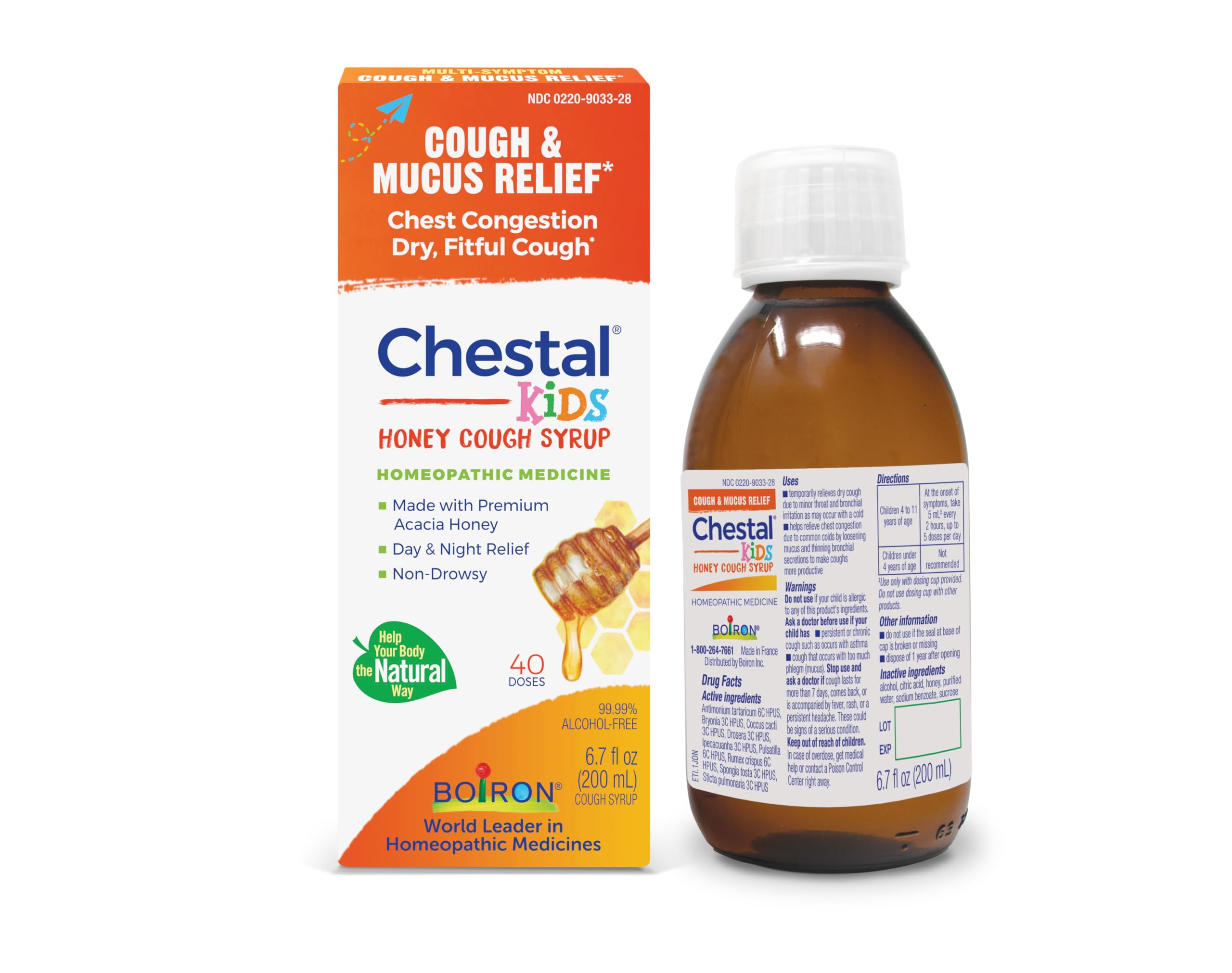 Boiron Chestal Honey Children's Cough Syrup for Nasal and Chest Congestion, Runny Nose, and Sore Throat Relief - 6.7 Fl oz