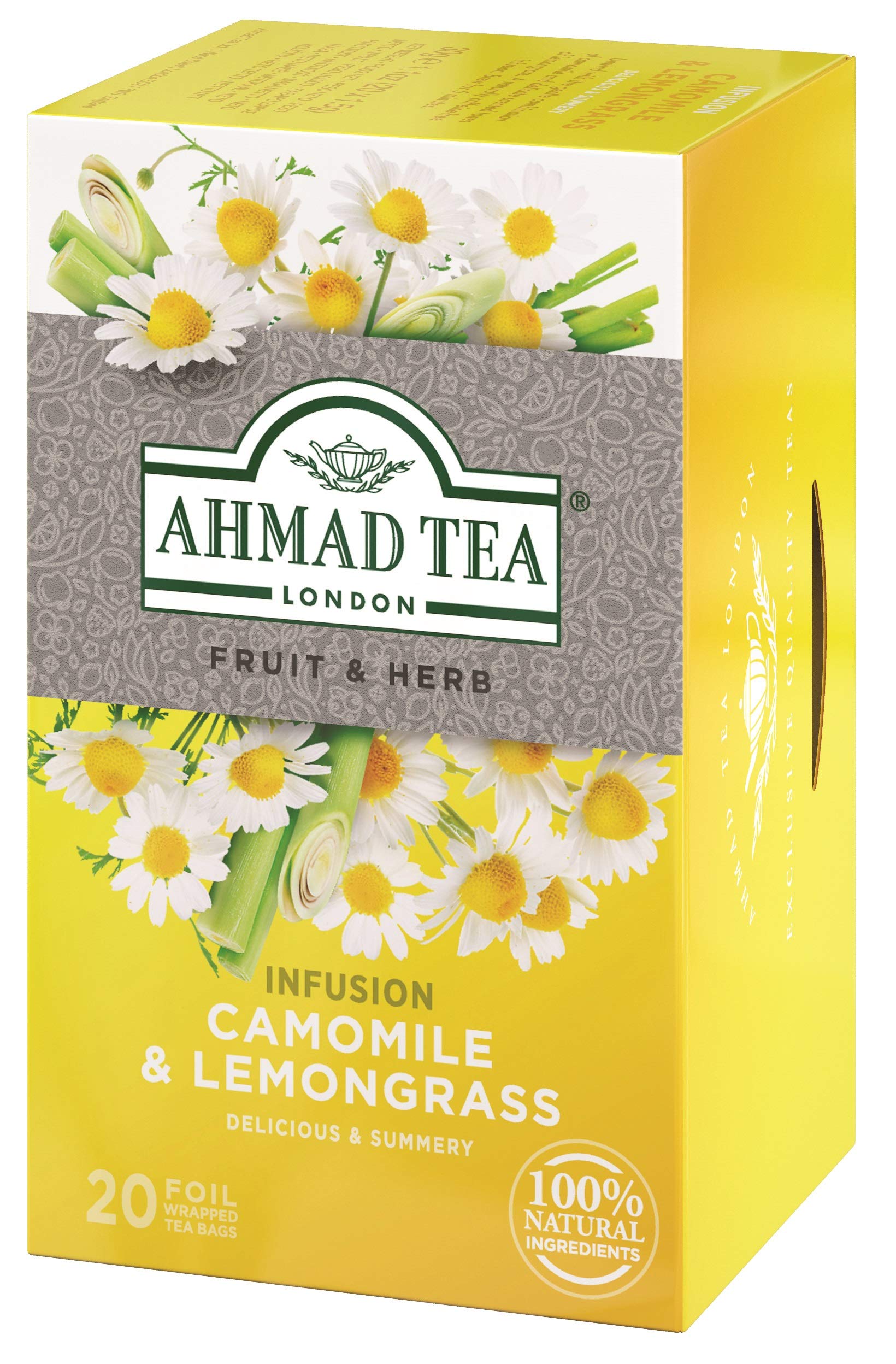 Ahmad Tea Herbal Tea, Camomile & Lemongrass Teabags, 20 ct (Pack of 1) - Decaffeinated & Sugar-Free
