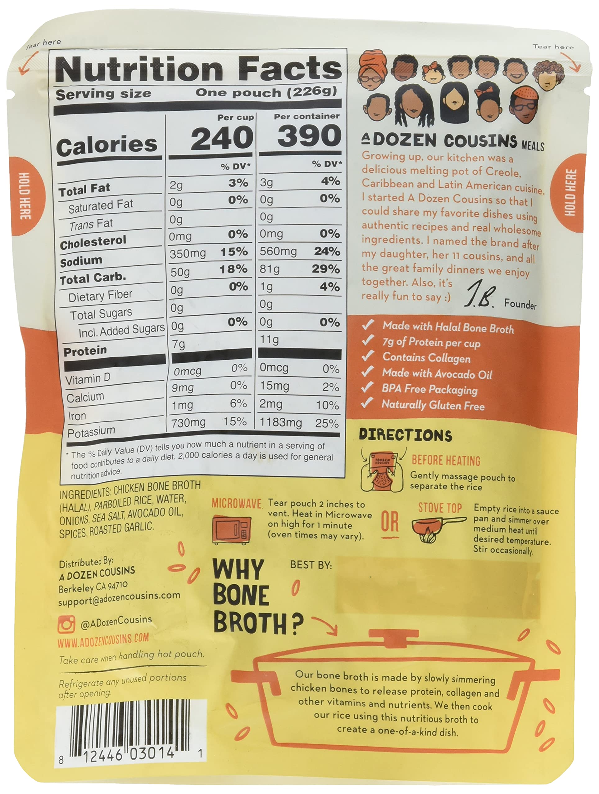 A Dozen Cousins Bone Broth Spanish Yellow Rice, 8 OZ