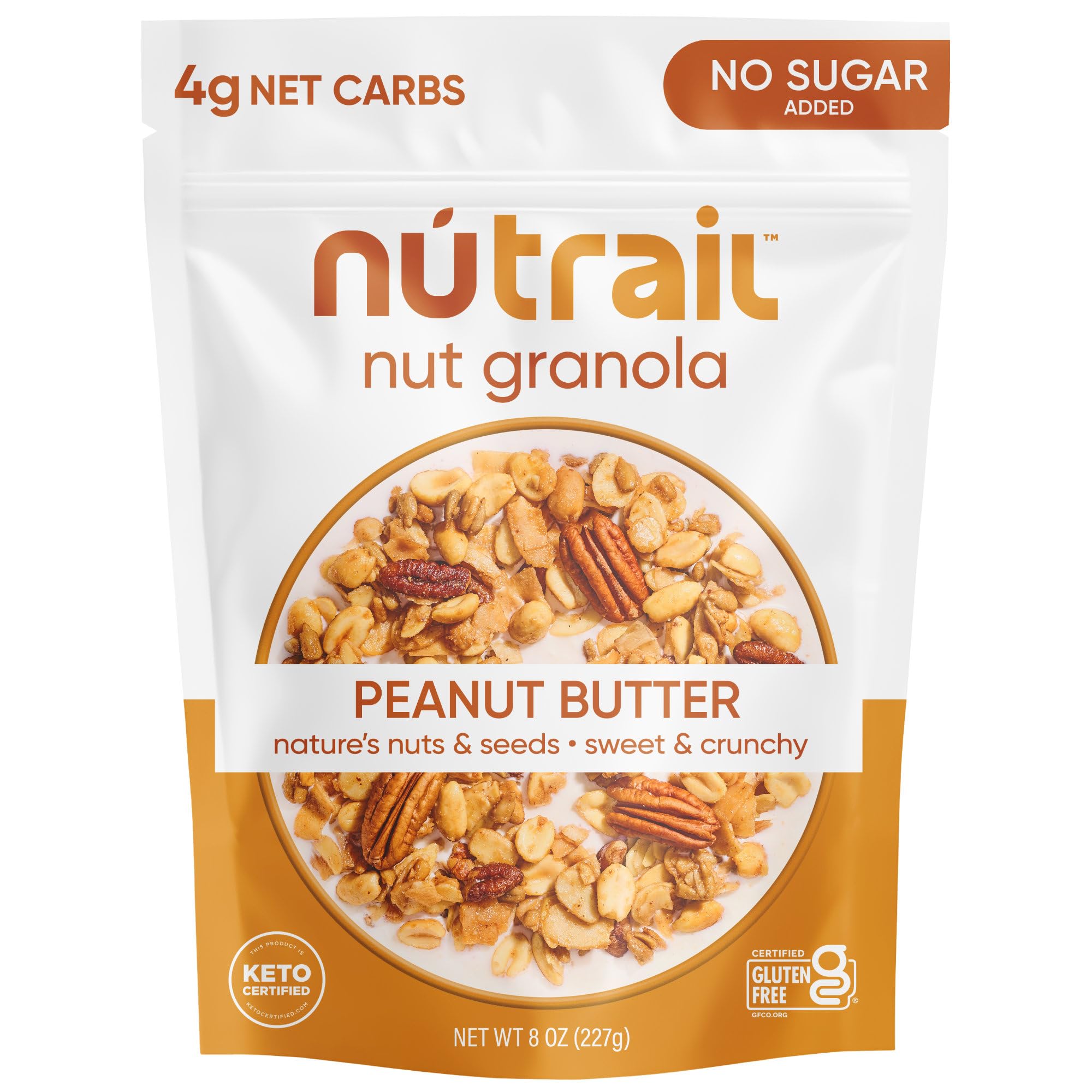 NuTrail Nut Granola, Peanut Butter, No Sugar Added, Gluten Free, Grain Free, Keto, Low Carb, Healthy Breakfast Cereal 8 oz. 1 Count