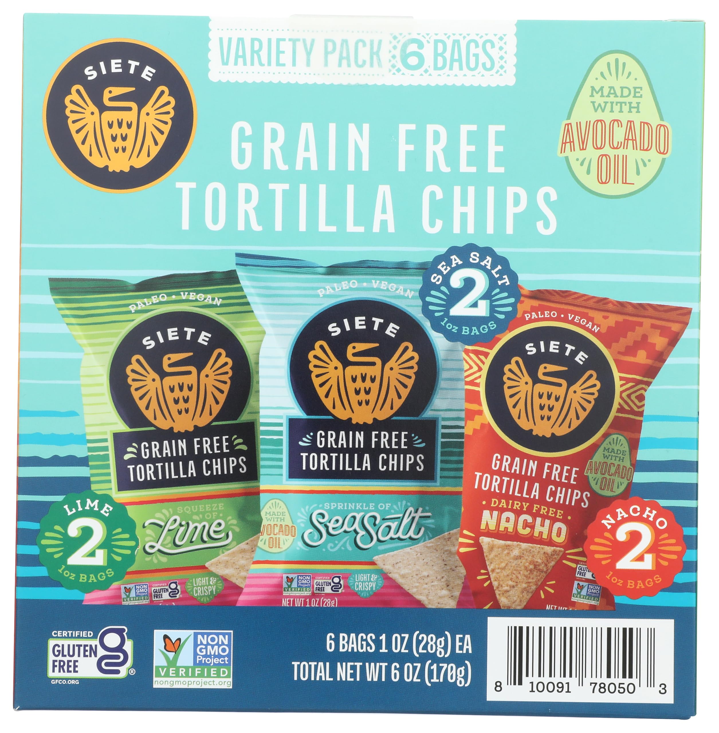 SIETE FAMILY FOODS Grain Free Tortilla Chips Variety Pack 6pk, 6 OZ