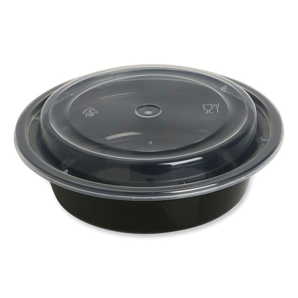 150-PACK OF Container Food GEN FCPP-BC-16RND 16 oz. Round Microwavable Plastic Food Container with Lid - Black Base and Clear Top (150 Count)