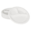 500-PACK OF Plate Round Karat Earth 3 Compartments, 9'' Molded Fiber Round Plates, PFAS Free, White - 500 pcs