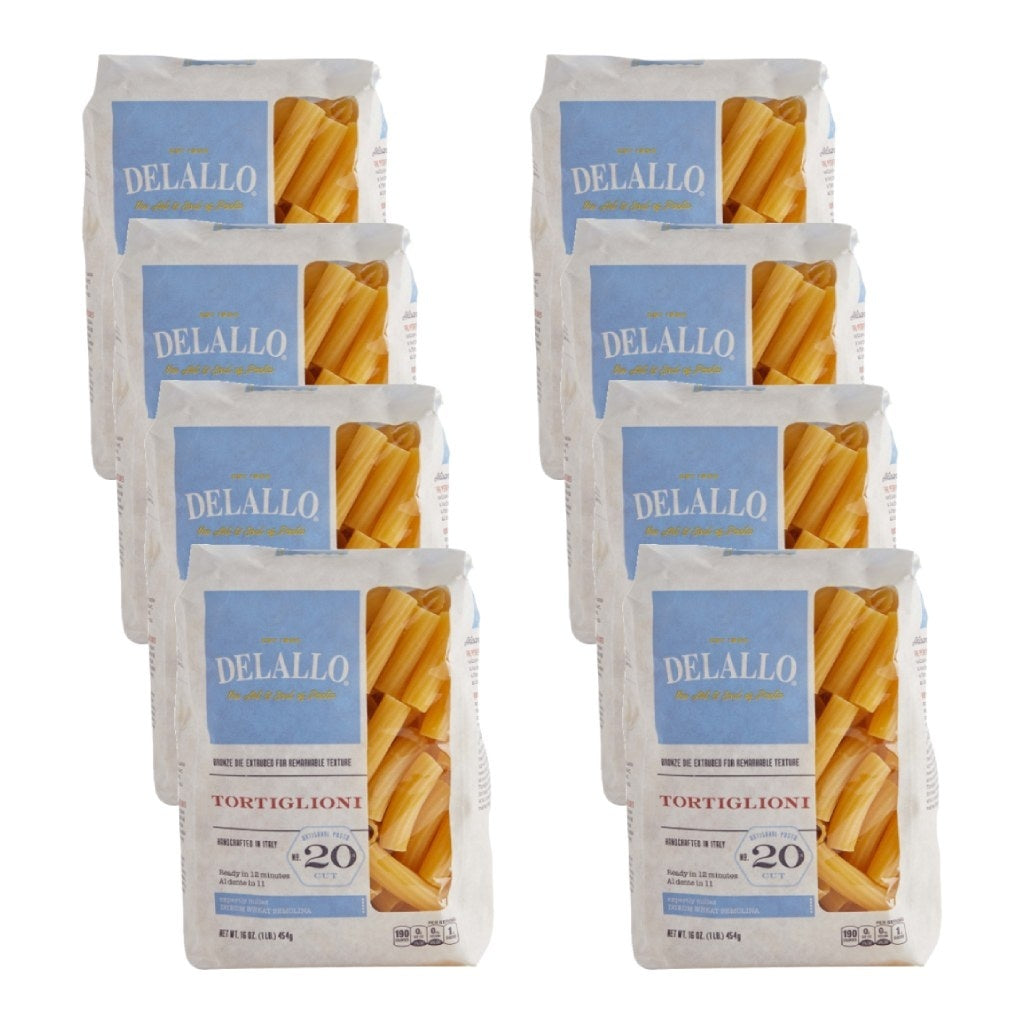 8-PACK OF Pasta Tortiglioni #20 Delallo 16 oz