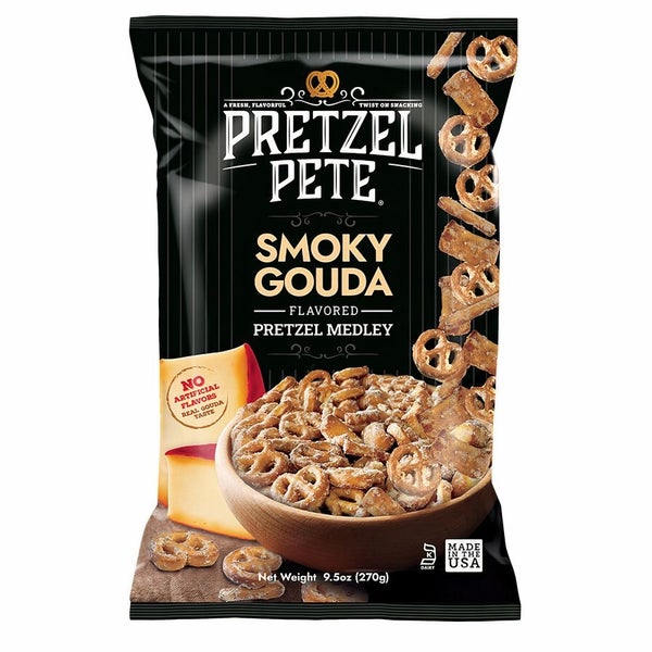 12-PACK OF Snack Pretzel Seasoned Smoky Gouda Pretzel Medley, Pretzel Pete