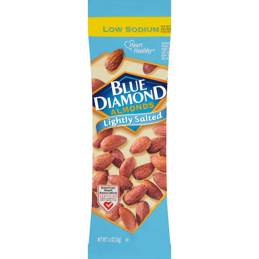 144-PACK OF Low Sodium Lightly Salted Almonds Blue Diamond, 12 - 12 - 1.5 Oz