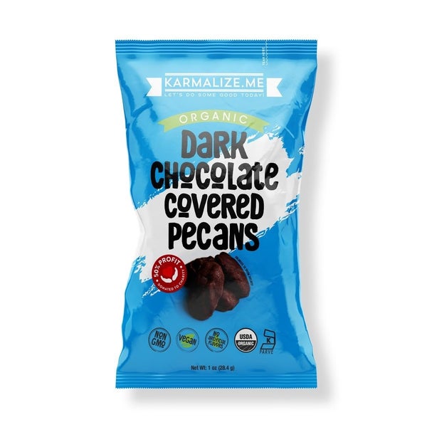 24-PACK OF Organic Pecans Dark Chocolate Covered, Karmalize