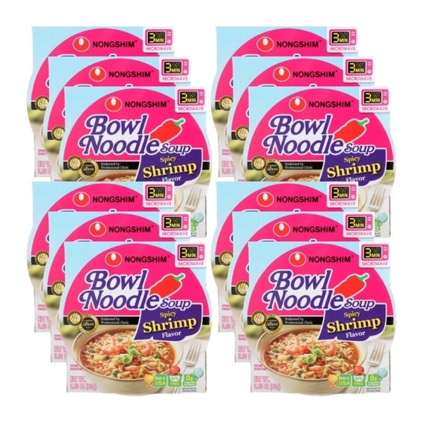 12-PACK OF Noodle Ramen Shrimp Spicy Soup Bowl Nong Shim 3.03 oz