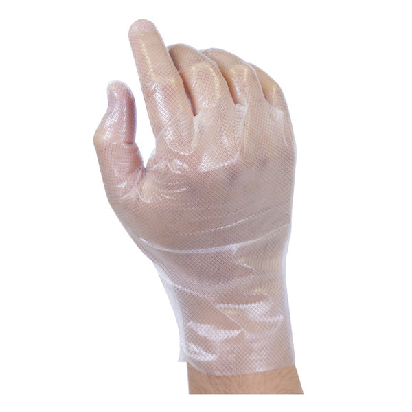 10-PACK OF GLOVE POLY HYBD STRCH CLR LRG