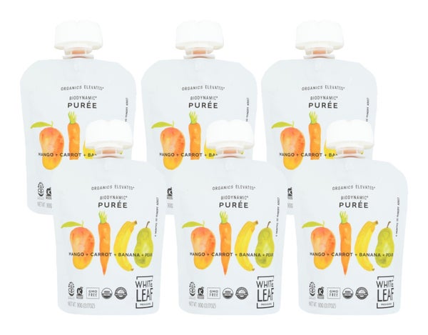 6-PACK OF Puree Mango Organic Carrot Banana And Pear White Leaf Provisions 90 gm