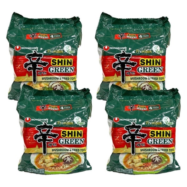 4-PACK OF Noodle Ramen Green Ramyun Mushroom & Fried Tofu Nong Shim 17.6 oz