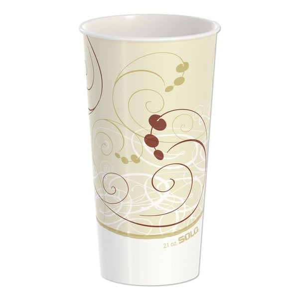 1000-PACK OF Cup Paper SOLO RNP21P-J8000 Symphony Design 21 oz Double-Sided Poly Paper Cold Cups - Tan, Maroon, and White (50 Count, 20 Packs per Carton)
