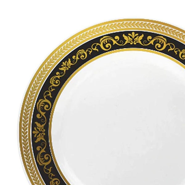 12-PACK OF Plate Plastic 10.25" White Black Gold
