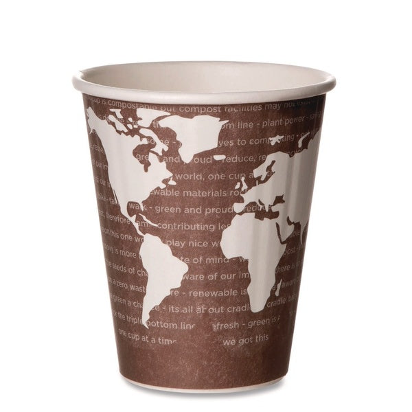 800-PACK OF Cup Hot Eco-Products 8 oz World Art Compostable Insulated Hot Cups - 800 Count Carton for Sustainable Serving