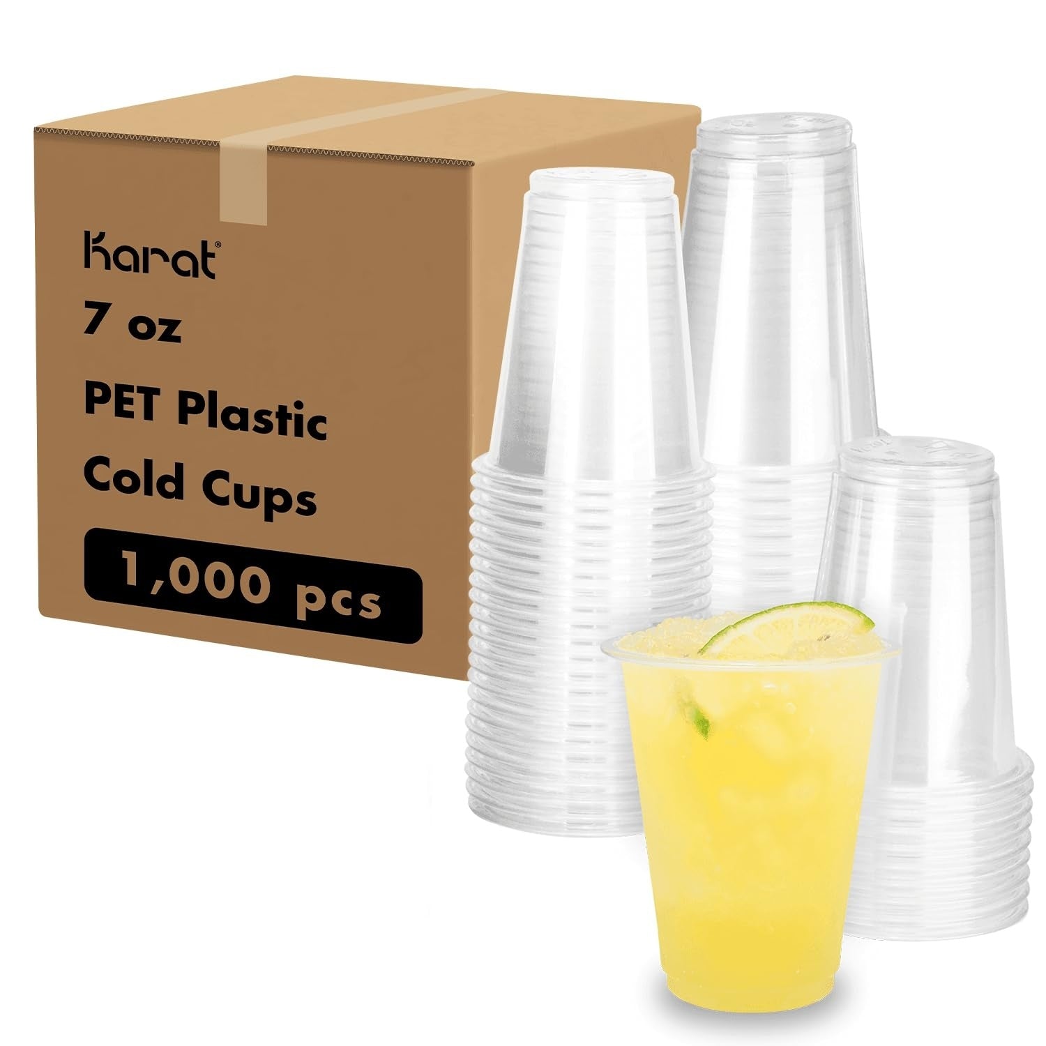 1000-PACK OF Cup Plastic Karat [1,000 Pack - 7oz] Clear Plastic Cups, PET Cups (74mm), C-KC7