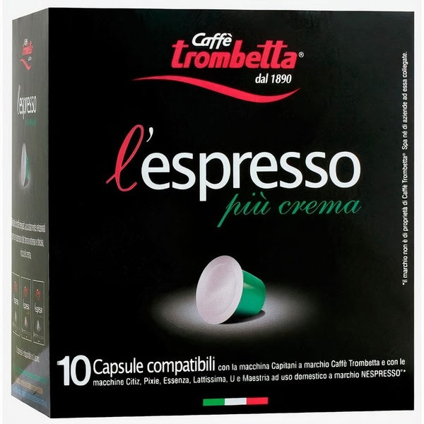 8-PACK OF Coffee Pods Nespresso Piu Crema, Trombetta, Fine Italian Food