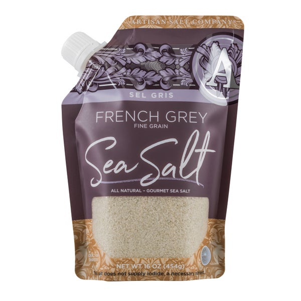 6-PACK OF Salt Sel Gris French Grey Fine Grain Pour Spout Pouch 6 X 16 Oz