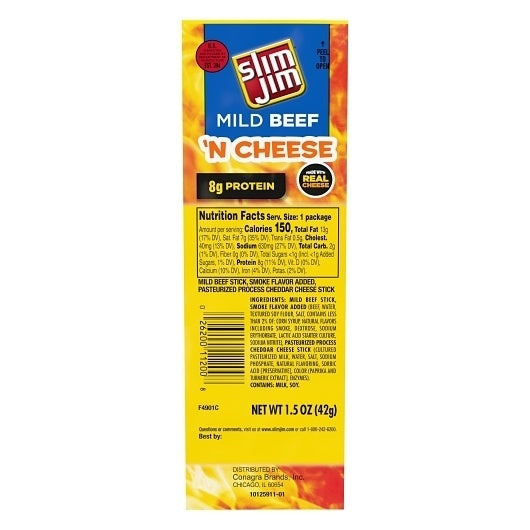 108-PACK OF Beef And Cheese Snack Sticks Slim Jim, 6 - 18 - 1.5 Oz