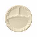 20-PACK OF Plates - Sugarcane Bagasse Compostable 10 inch Round 3-Compartment Plates - Case of 20 (500 Pcs)