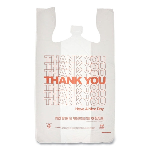 1000-PACK OF Bag Carryout AmerCareRoyal 13x23x23 Thank You Bags with Cut-Out Handles - White and Red (1000 Count) - Perfect for Retail and Grocery Stores