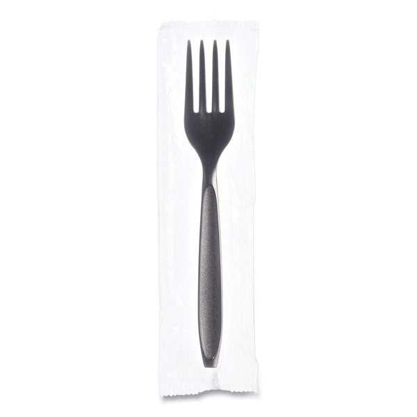 1000-PACK OF SOLO RSK1-0004 Mediumweight Black Forks - 1,000 Individually Wrapped Cutlery for Safe Dining
