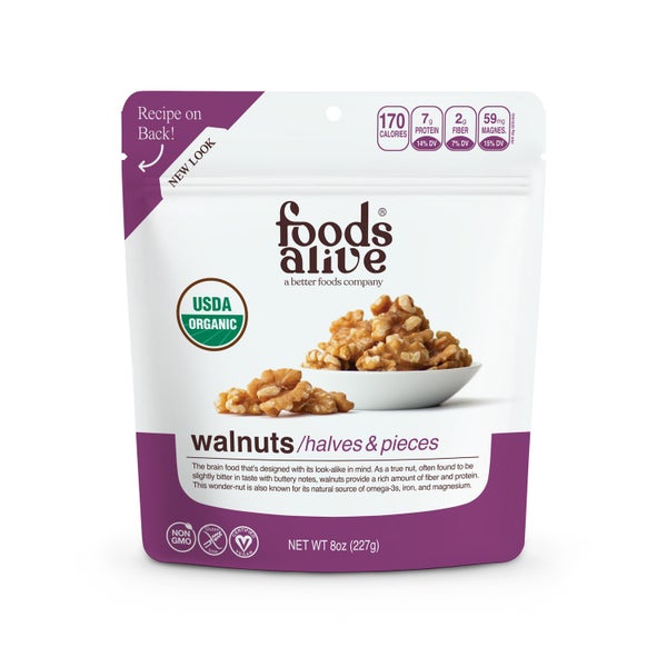 6-PACK OF Walnuts Organic Unroasted, Foods Alive