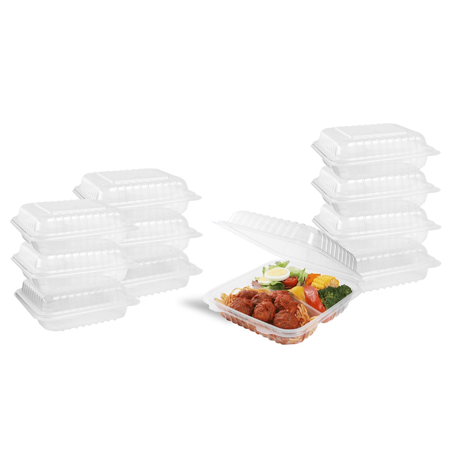 250-PACK OF Container Takeout Karat 250 ct 8" x 8" 3-Compartment Hinged Food Containers | Clear | PP