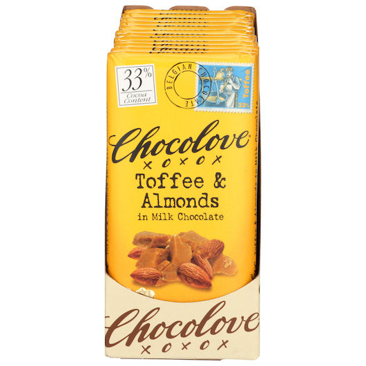 144-PACK OF Toffee & Almonds In Milk Chocolate Chocolove Chocolate, 12 - 12 - 3.2 Oz