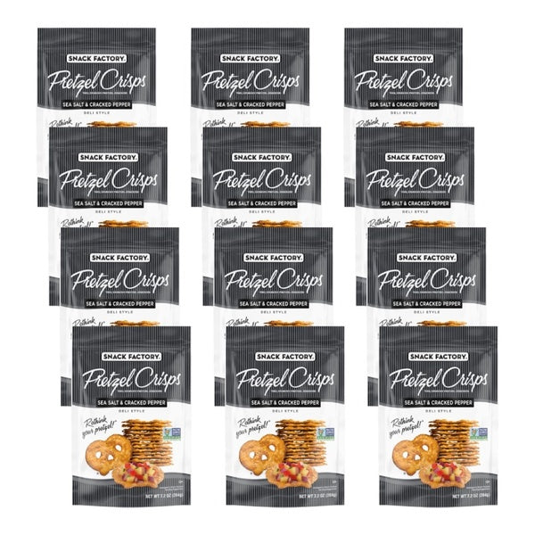 12-PACK OF Pretzel Chip Sea Salt & Cracked Pepper Snack Factory 7.2 oz