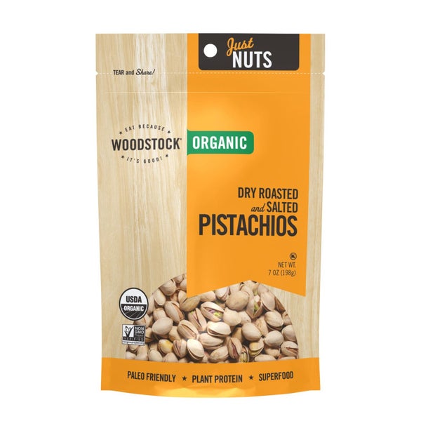 8-PACK OF Nut Pistachio Dry Roasted And Salted Organic Woodstock 7 oz