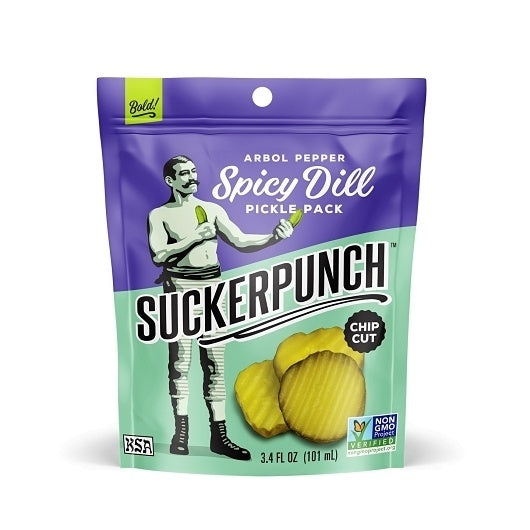 12-PACK OF Spicy Dill Pickle Chips Single Serve Pouch Suckerpunch Gourmet, 12 - 3.4 Fo