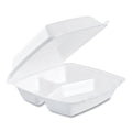 200-PACK OF CONTAINER FOAM WHITE HINGED LID WITH COMPARTMENTS