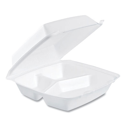 200-PACK OF CONTAINER FOAM WHITE HINGED LID WITH COMPARTMENTS