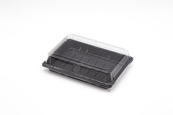 4-PACK OF Heavy Duty Container Disp 7.4x5.1x2 Black Sushi Tray w/ Clear Lid #010 400sets