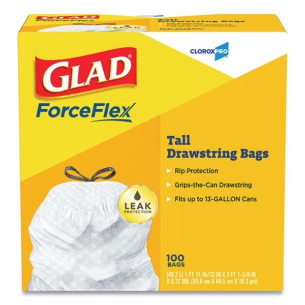 100-PACK OF Trash Liner Glad 78526 13 Gallon Tall Kitchen Drawstring Trash Bags - Durable Gray 100 Count with LeakGuard and RipGuard Technology