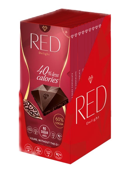12-PACK OF RED Extra dark chocolate (No sugar added--40% reduced calories), Chocolette Distribution